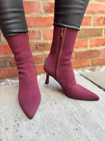 Wine Pointed High Heel Boots
